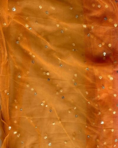 All Over Gold Sequin Buti On Dusky Orange Net Fabric