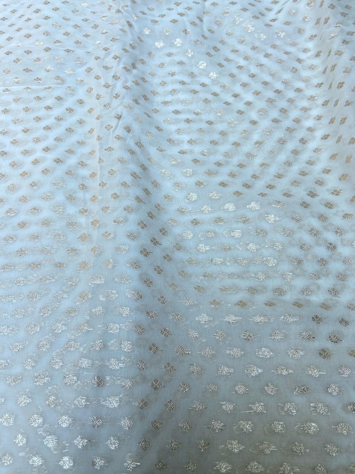 Pure Dyeable Khaddi Georgette Fabric With Woven Small Dot Buti
