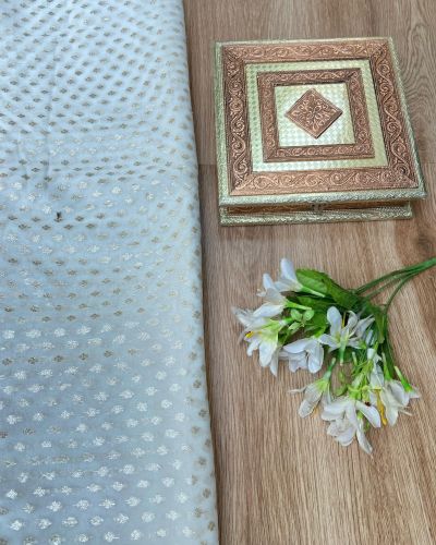 Pure Dyeable Khaddi Georgette Fabric With Woven Small Dot Buti