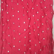 Faux Mirror Embroidery On Red Crepe Fabric