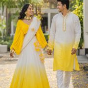 Ombre Couple Outfit In Yellow Colour