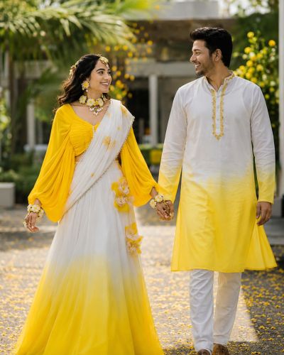 Ombre Couple Outfit In Yellow Colour