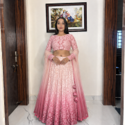Thread And Sequin Floral Embroidered Ombre Lehenga In White And Pink Colour