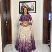 Thread And Sequin Floral Embroidered Ombre Lehenga In White And Purple Colour