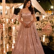 Glitter And Pearl Embellishment lehenga In Rose Gold Colour