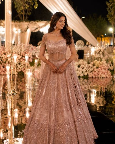 Glitter And Pearl Embellishment lehenga In Rose Gold Colour