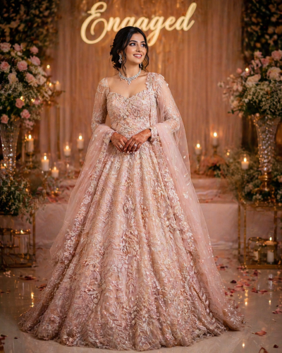 All Over Sequin And Thread Work Embroidered Gown