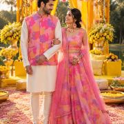 Organza Printed Couple Outfit In Multicolour
