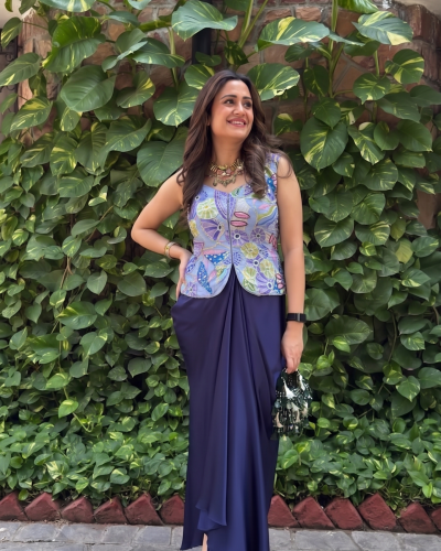 Dhoti Dress With Position Print & Floral Sequin Embroidered Top