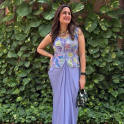 Dhoti Dress With Position Print & Floral Sequin Embroidered Top