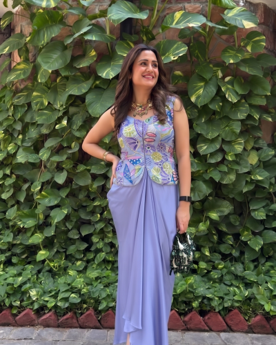 Dhoti Dress With Position Print & Floral Sequin Embroidered Top
