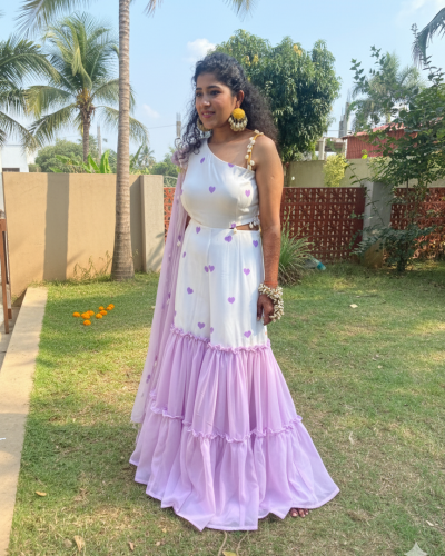 Heart Printed Jumpsuit In Lavender Colour