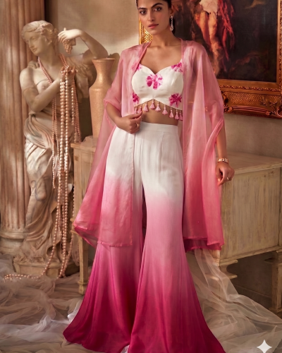 Ombre Sharara Set With Cape