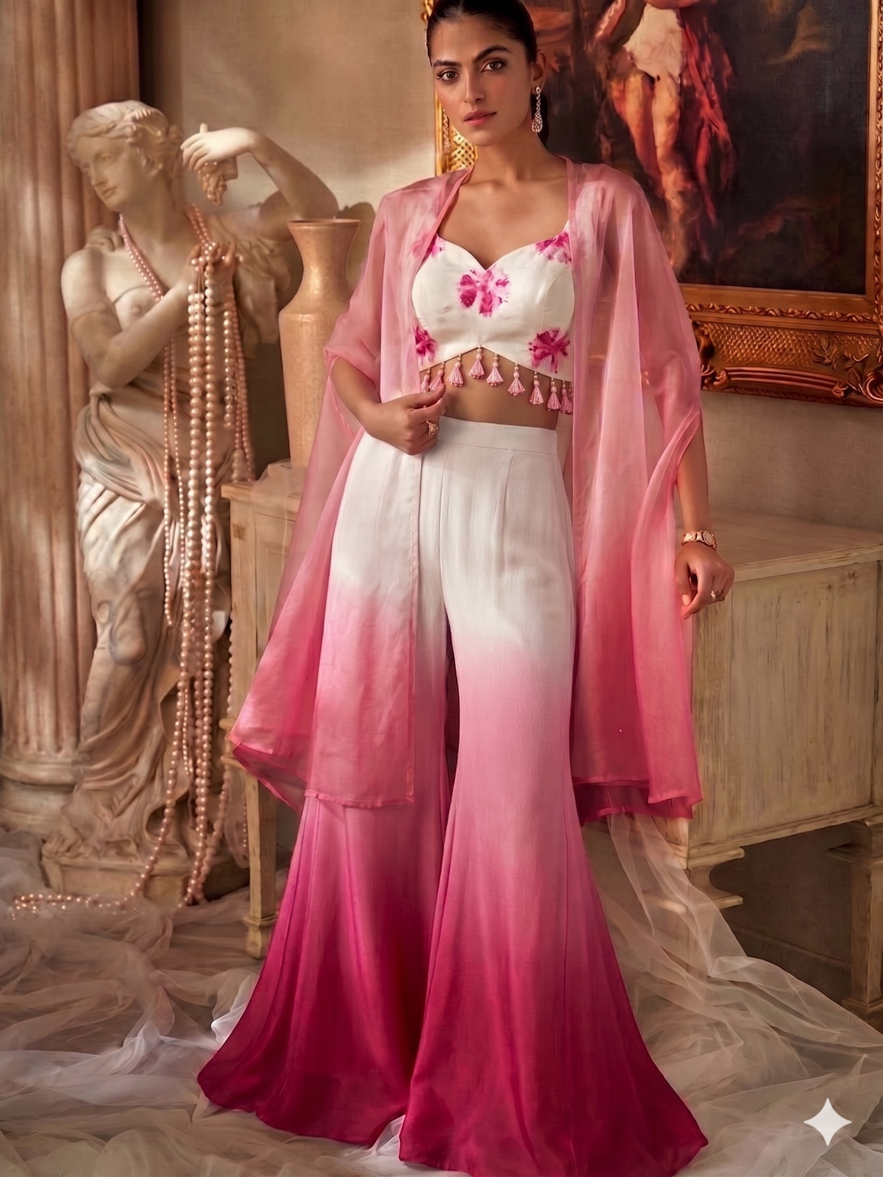 Ombre Sharara Set With Cape