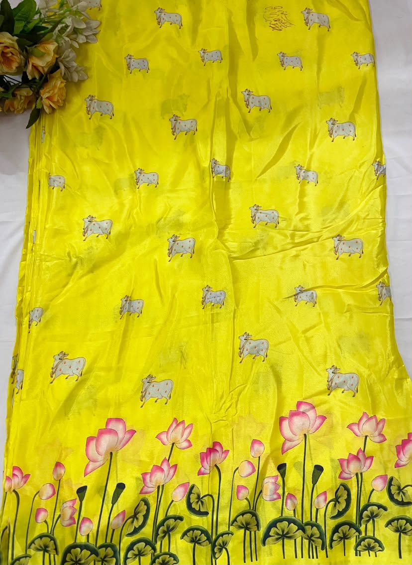 Lotus Print Couple Outfit In Yellow Colour