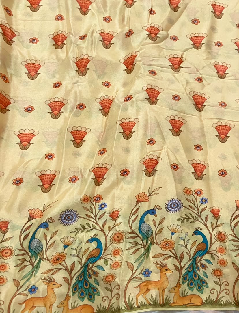 Peacock Print Couple Outfit In Cream Beige Colour