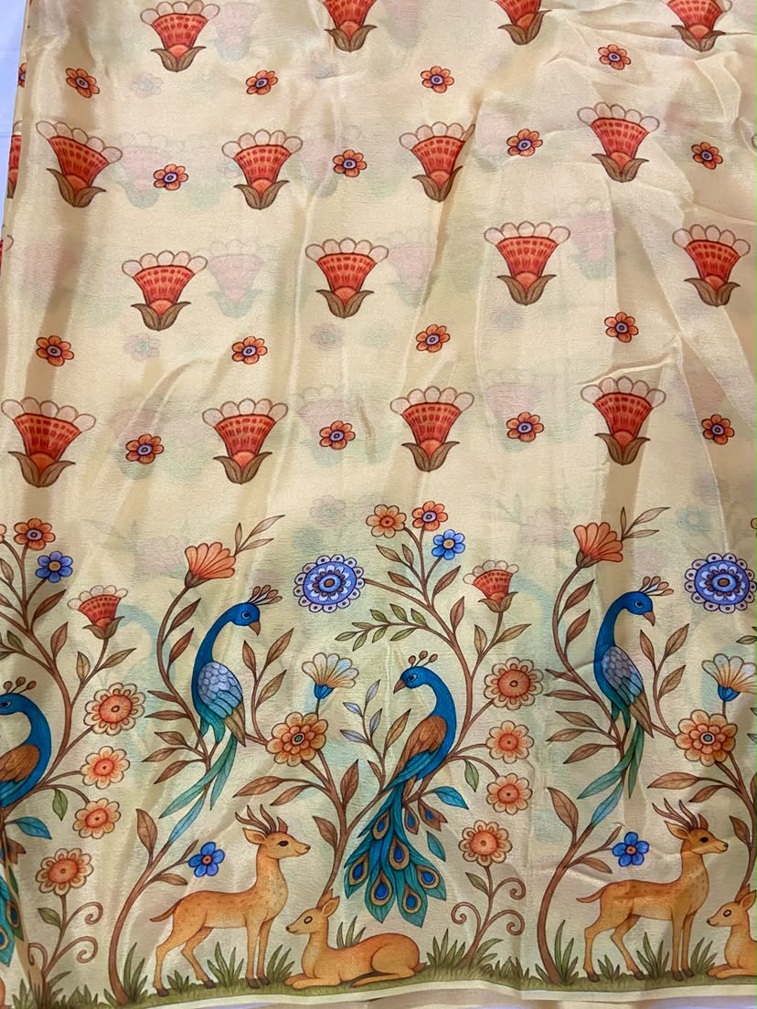 Peacock Print Couple Outfit In Cream Beige Colour