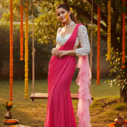 Drape Saree With Floral Thread & Embroidered Blouse