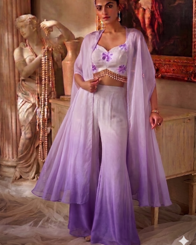 Ombre Sharara Set With Cape