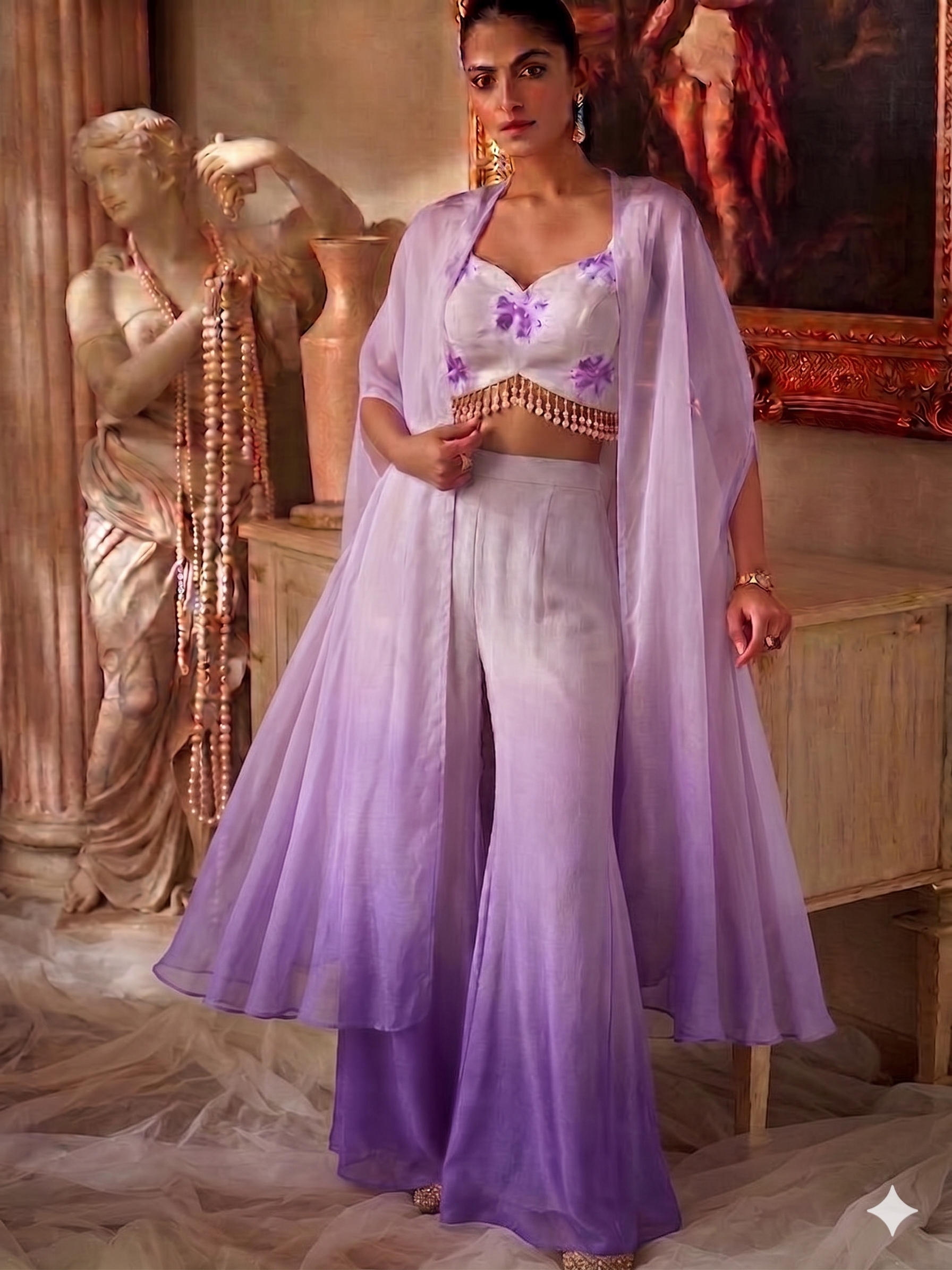 Ombre Sharara Set With Cape