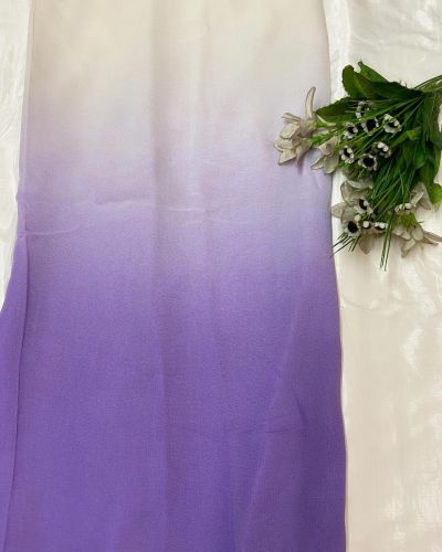 Plain Ombre Georgette White To Lavender Colour Fabric
