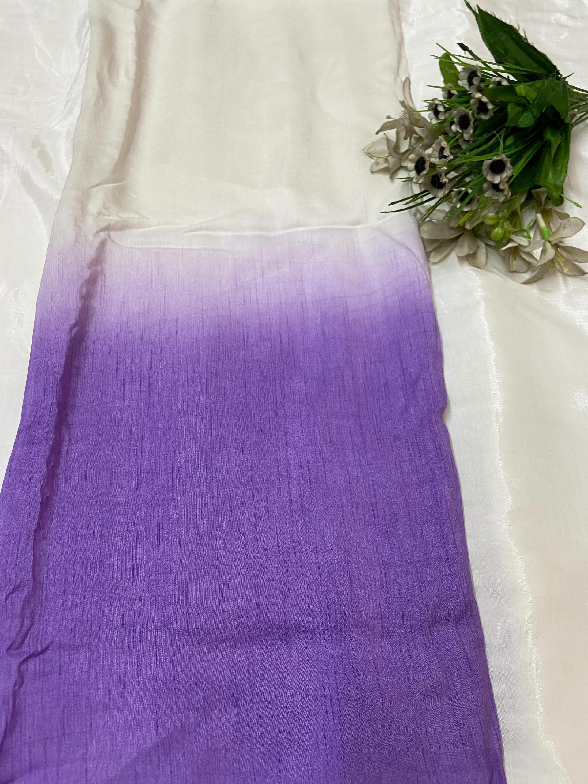 Plain Raw Silk Ombre White To Lavender Colour Fabric