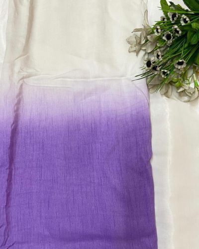 Plain Raw Silk Ombre White To Lavender Colour Fabric