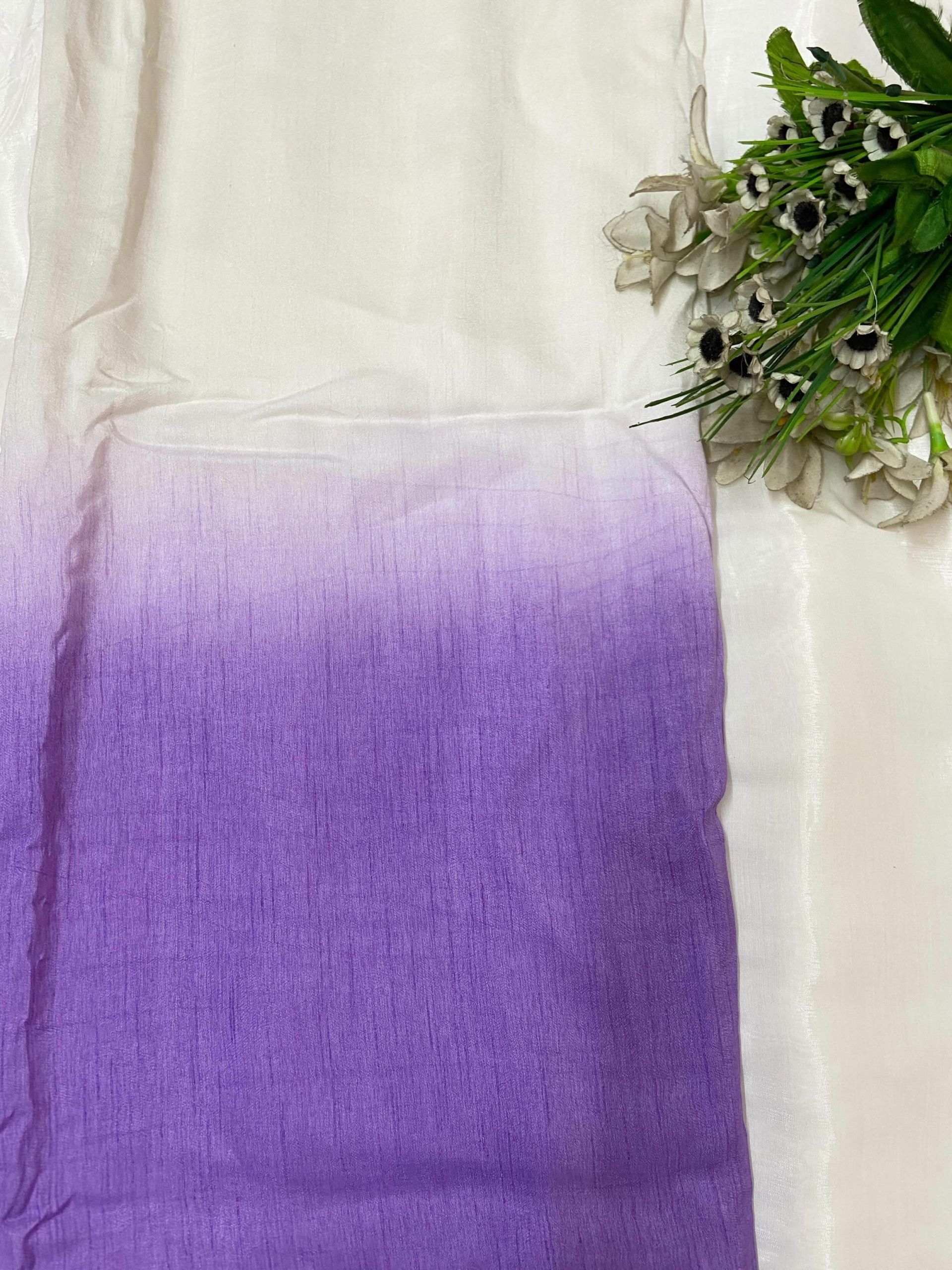 Plain Raw Silk Ombre White To Lavender Colour Fabric