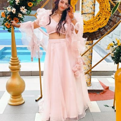 Ruffle Sleeves Organza Lehenga With Faux Mirror Blouse