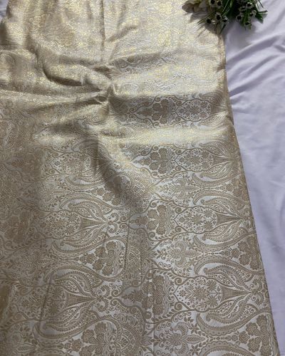 Brocade Banarasi Silk Fabric In Beige Colour