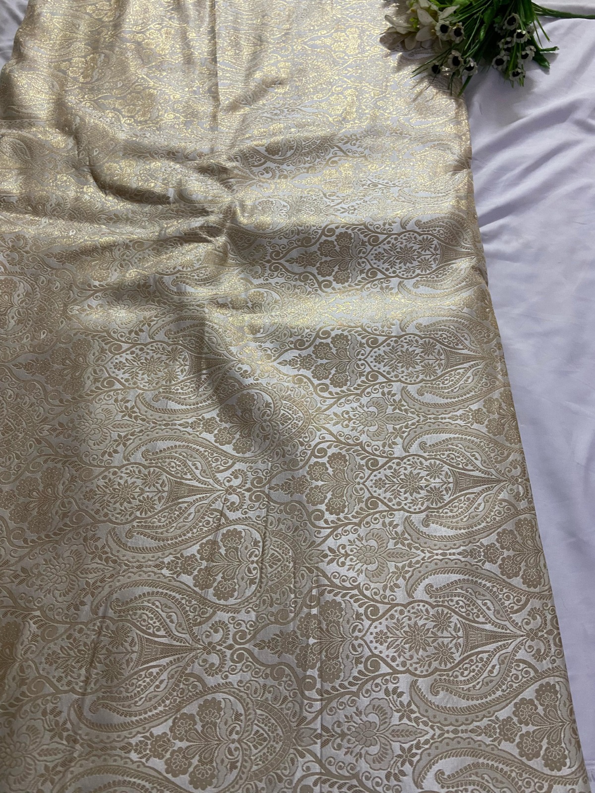 Brocade Banarasi Silk Fabric In Beige Colour