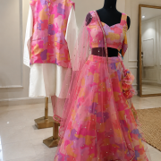 Organza Printed Couple Outfit In Multicolour