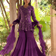 Purple Sharara Set With Ruffle Dupatta