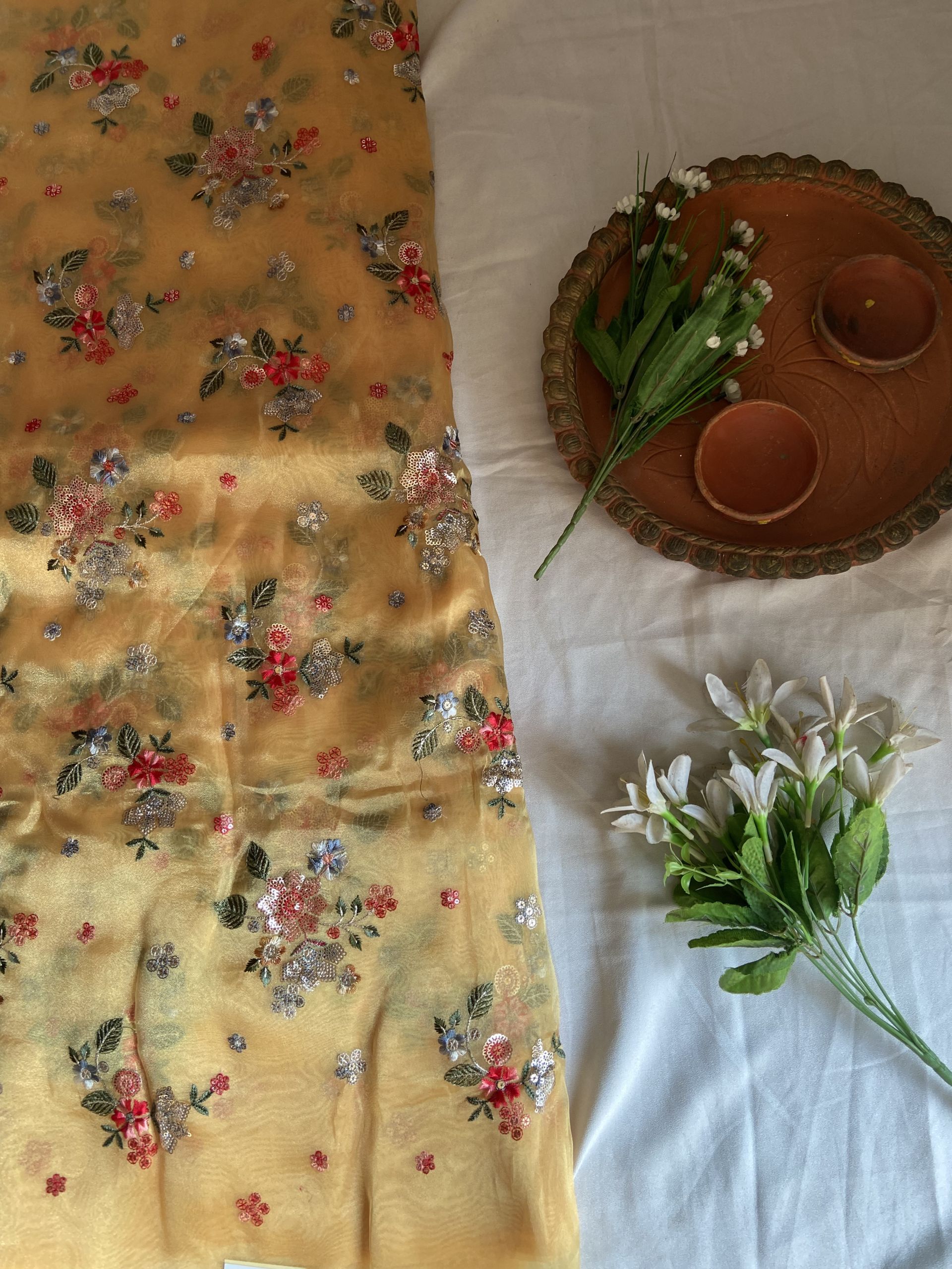 Floral Printed Embroidered Corset Lehenga In Yellow Colour