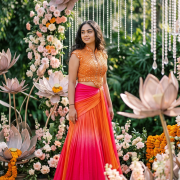 Draped Ombre Lehenga In Pink & Peach Colour