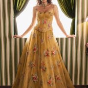 Floral Printed Embroidered Corset Lehenga In Yellow Colour