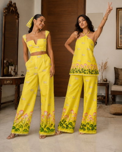 Sunshine Yellow Heritage Print Co-ords Sets- Sister Twinning
