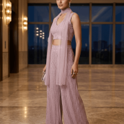 Sequin Embroidered Crop Top With Wide Leg Plazo