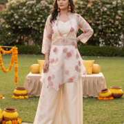 Three Piece Plazo Set In White Colour