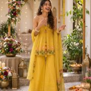 Sun-Kissed Yellow & Rani Pink Peplum Top & Gharara – Sister Twinning Edit