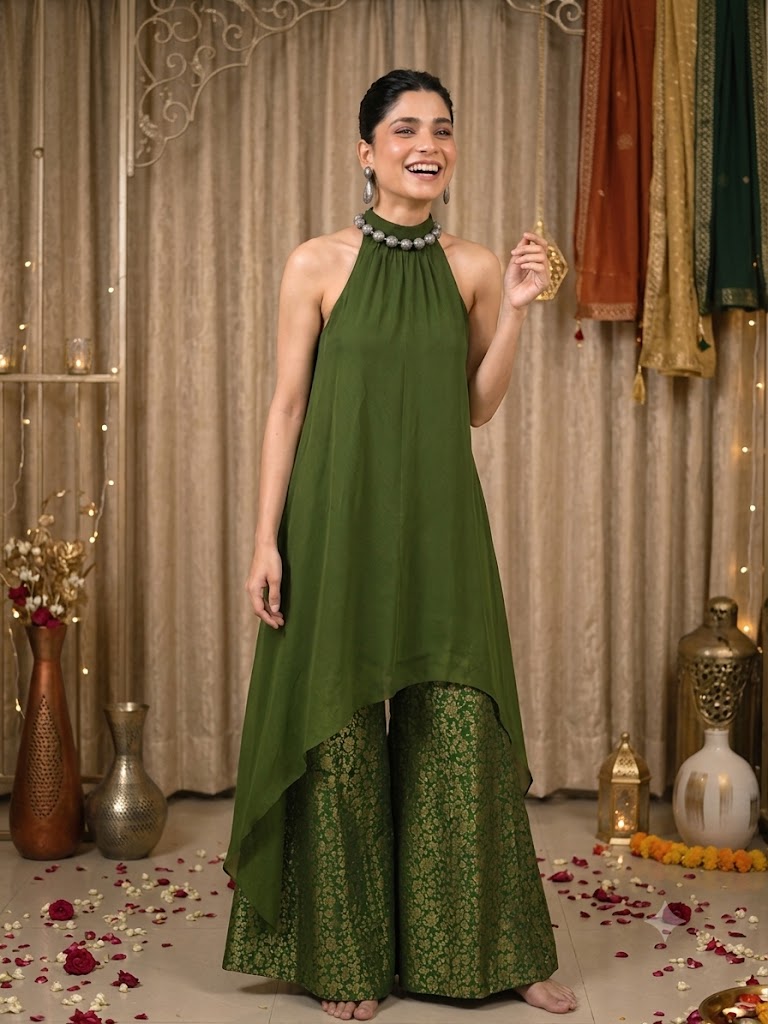 A-Line & Corset Peplum Tunics with Banarasi Flared Pants – Sister Twinning