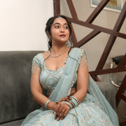 Gota And Mukesh Embroidered Powder Blue Flared Lehenga Set In Tissue Fabric
