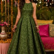 Banarasi Brocade Gown in Green Colour