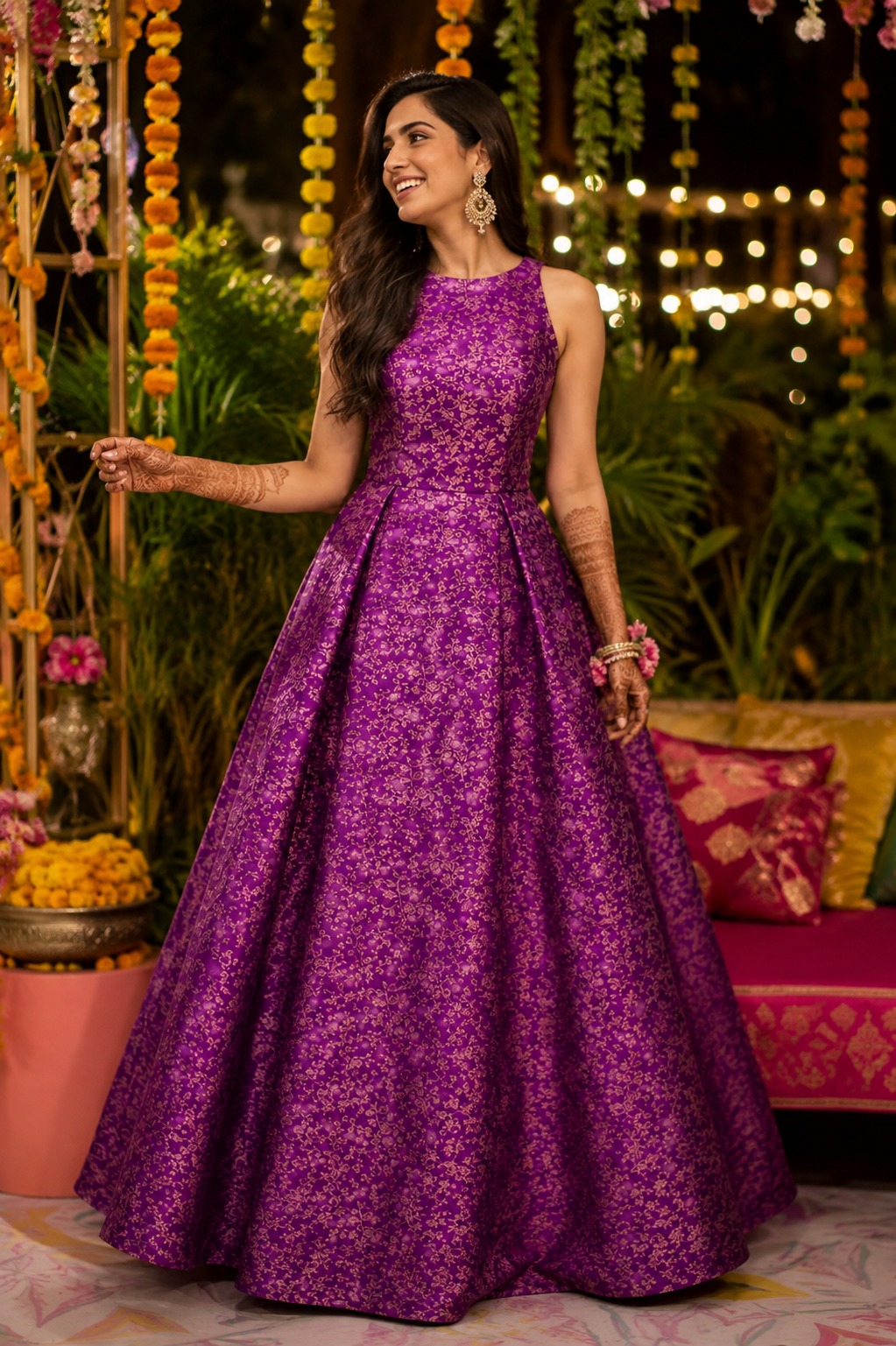 Banarasi Brocade Gown In Purple Colour