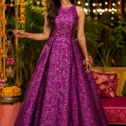Banarasi Brocade Gown In Purple Colour