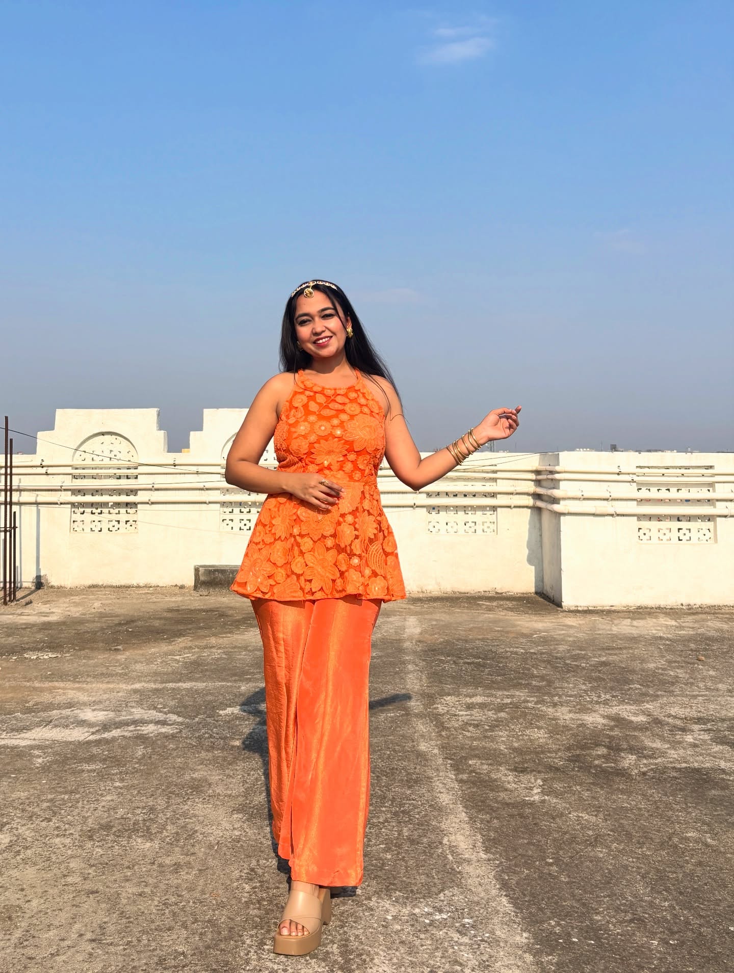 Floral Co-Ord Set In Orange Colour