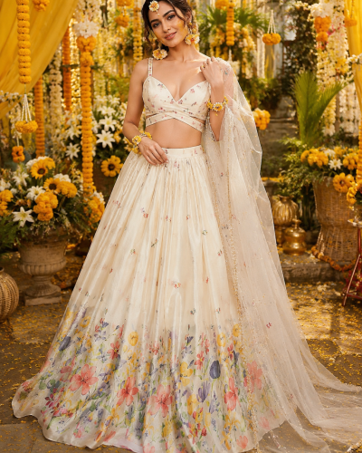 Floral Printed Chinon Lehenga