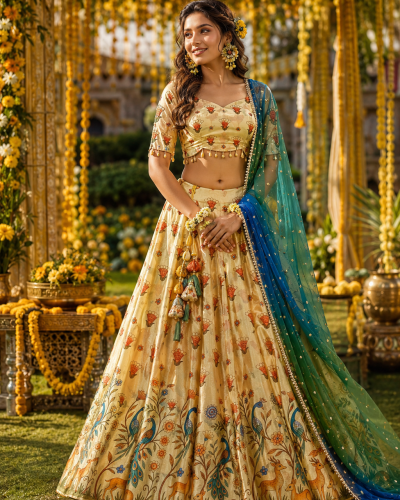 Chinon Lehenga In Cream Colour