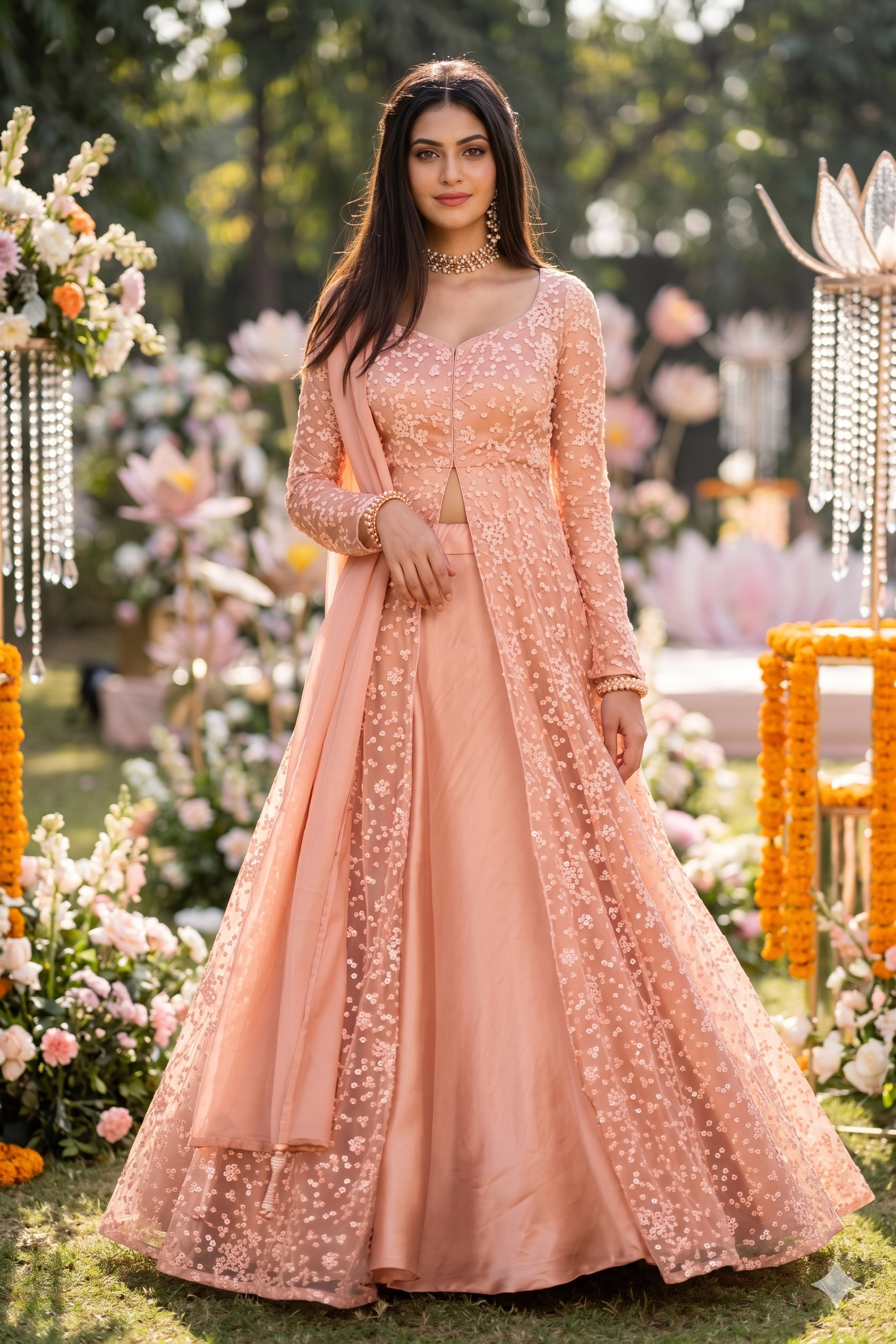 Floral Thread Embroidered Lehenga In Blush Pink Colour