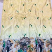 Peacock Print Chinon Lehenga In Cream Colour